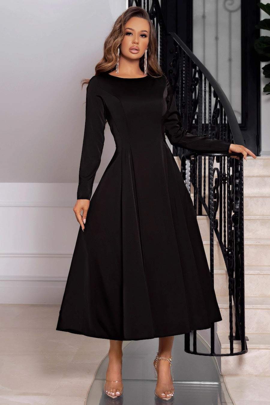 BLACK BASIC EVENING DRESS-danddclothing-Classic Elegant Gowns,Evening Dresses,Long