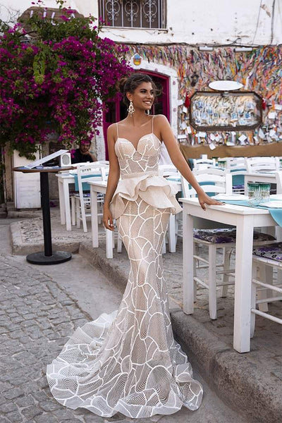 Wedding Gown With Exclusive Lace-Classic Elegant Gowns,Mermaid,Royal Wedding Dresses,White