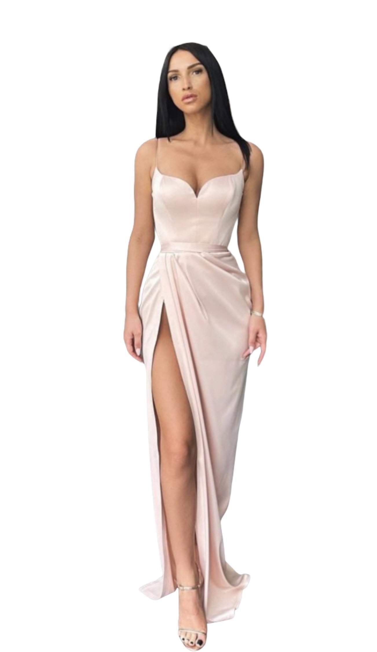 Light Pink Silk Evening Dress-danddclothing-Classic Elegant Gowns,Evening Dresses,Long