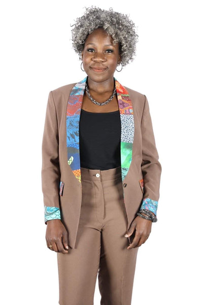 African Patched brown Jacket-AFRICAN WEAR FOR WOMEN,Brown,Jackets,Women Jackets