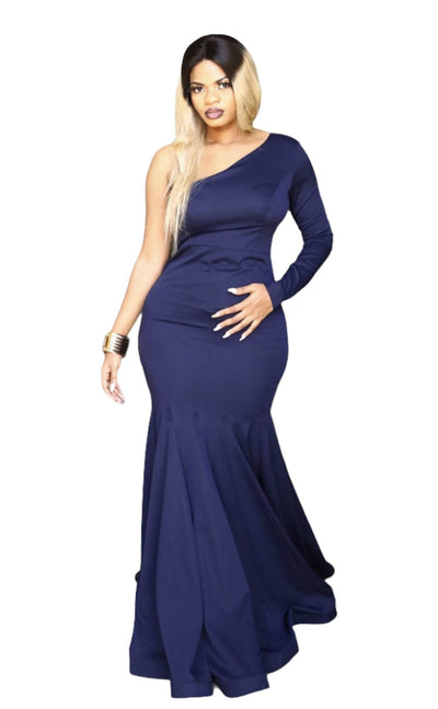 Satin Evening Dress Dark Blue-danddclothing-Classic Elegant Gowns,Evening Dresses,Long