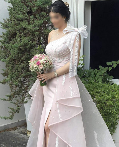 Light Pink Evening Dress Bow-danddclothing-Classic Elegant Gowns,Evening Dresses,Long