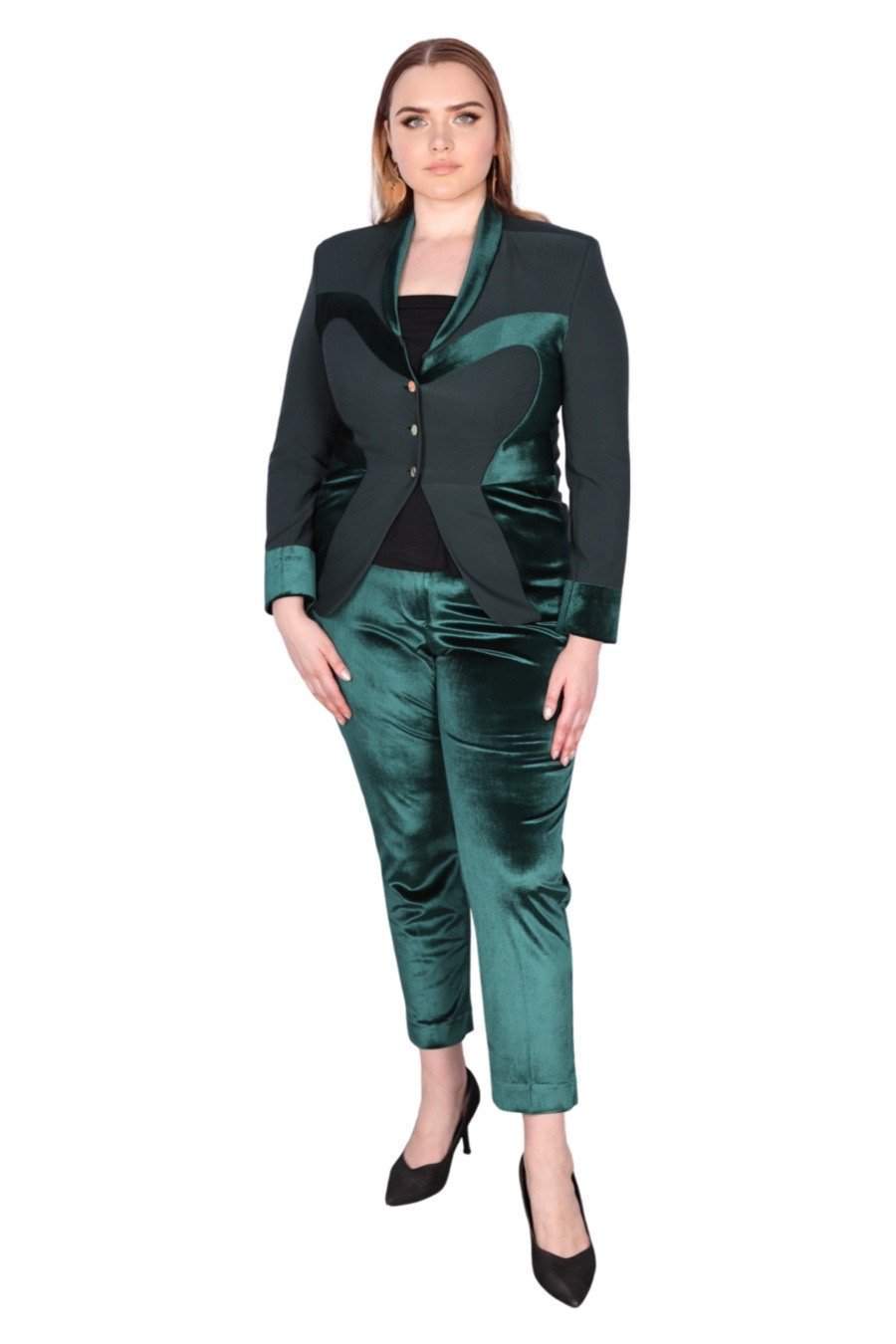 Ladies Business Green Velvet Suits-danddclothing-AFRICAN WEAR FOR WOMEN,Green,Ladies Suits,Sale