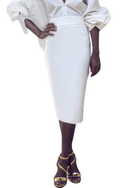 White Office Skirt Back Zip-danddclothing-AFRICAN WEAR FOR WOMEN,Skirts,White