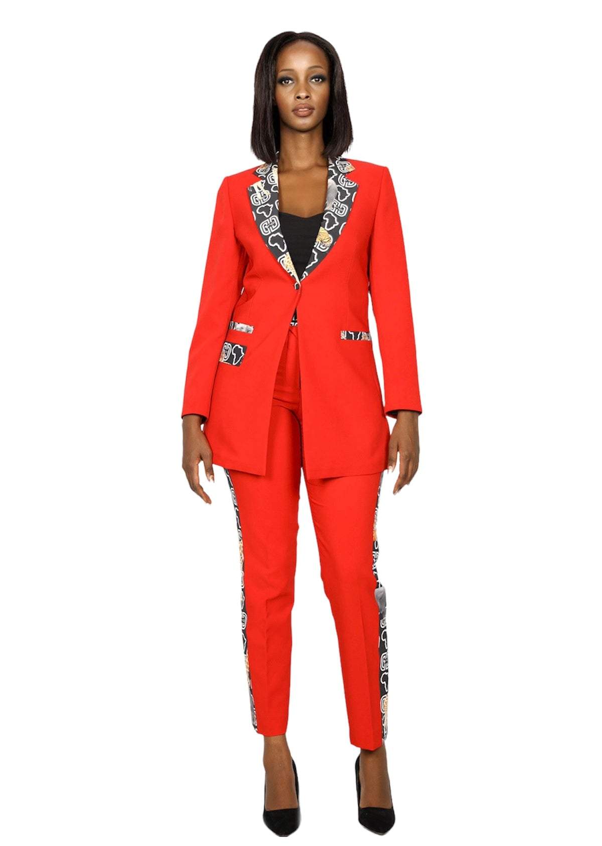 African Red Classic Suit-danddclothing-AFRICAN WEAR FOR WOMEN,FEATURED,Ladies Suits,Red