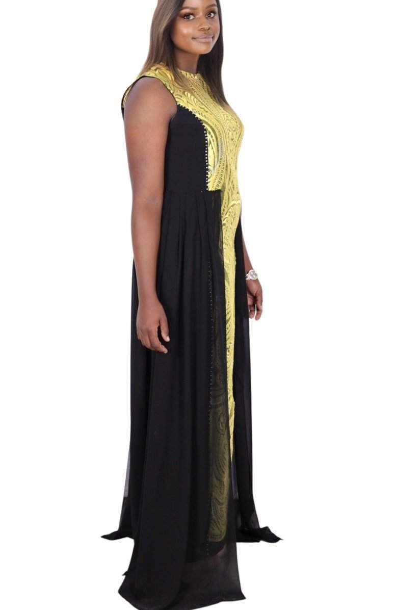 African Evening Black and Yellow Dress L African Evening Black and Yellow Dress L
