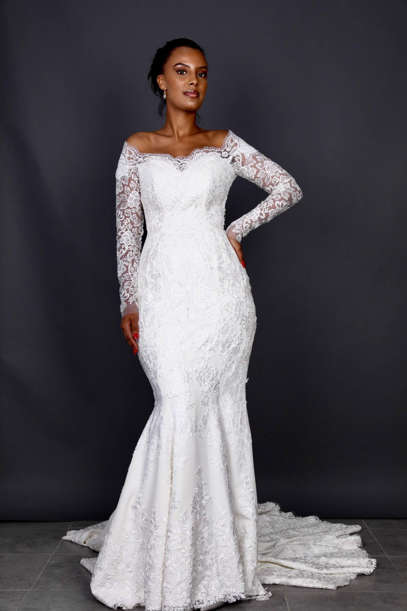 Wedding Dress with Lace Mermaid-danddclothing-Classic Elegant Gowns,Mermaid,Royal Wedding Dresses,White