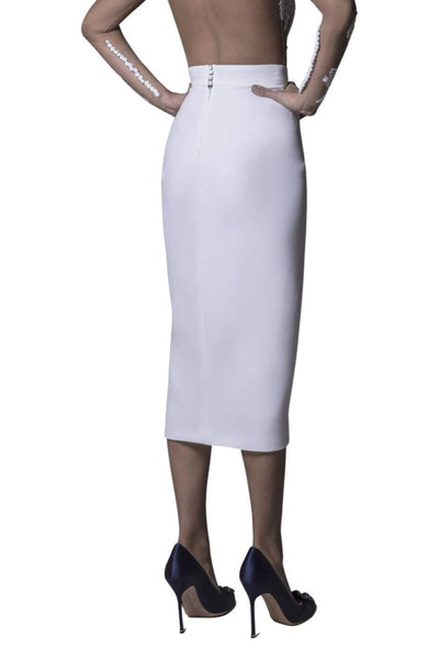 Office White Stretchy Skirt-danddclothing-AFRICAN WEAR FOR WOMEN,Skirts,White
