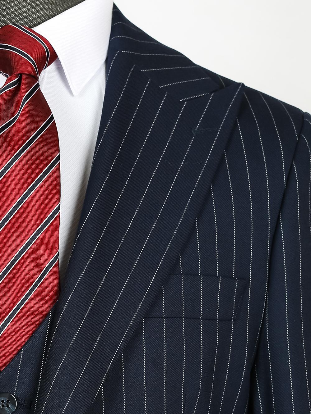 Three Pieces Of Black Stripes Bespoke Men Suit Tailored