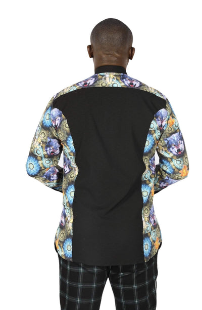 Black African Wolf Print-danddclothing-African Men Shirts,African Wear for Men,Black