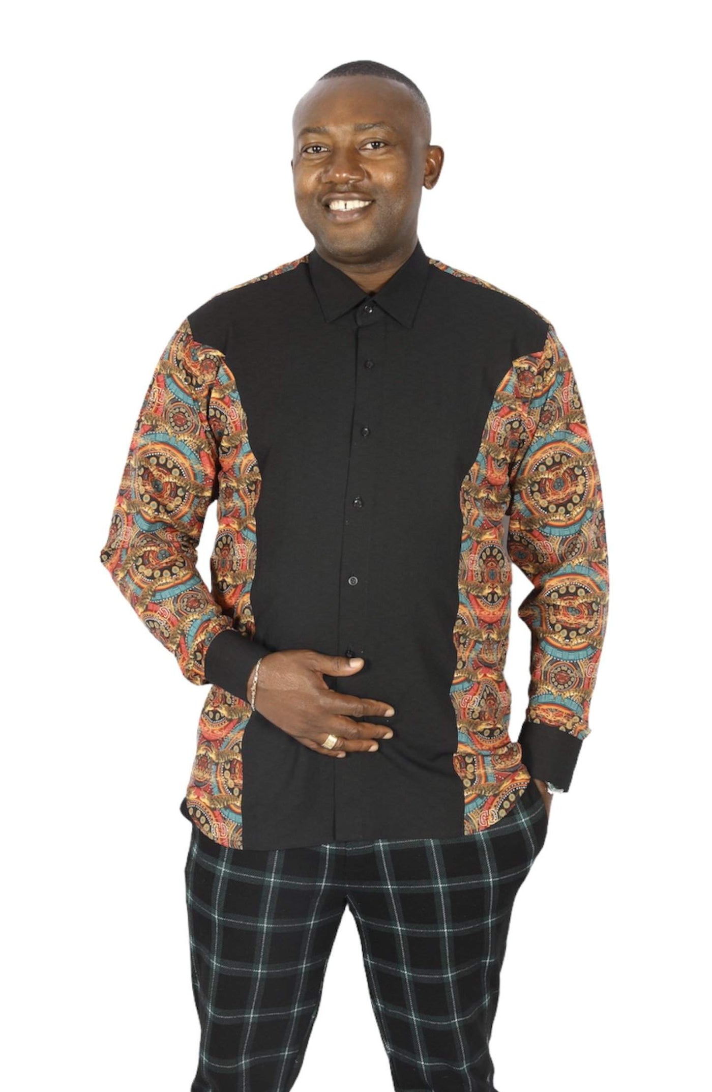 Black Men African Shirt with D&D Crocodile Print-danddclothing-African Men Shirts,African Wear for Men,Black