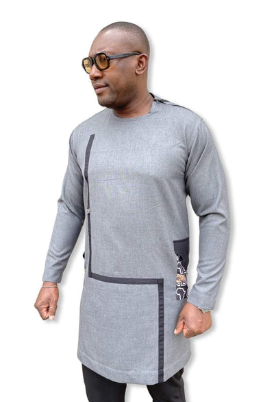African Traditional Grey-danddclothing-African Wear for Men,Traditionals