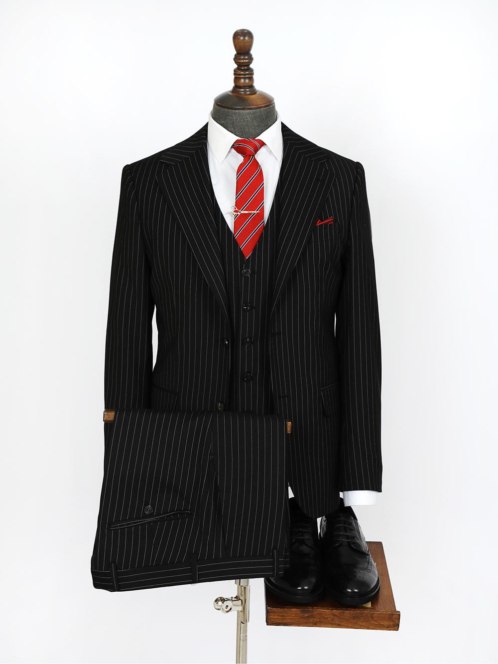 Three Piece Rock Black Oak Bespoke Men Suit Tailored
