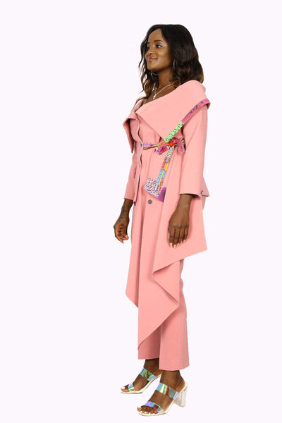 African Patched Stylish Pink Suit-danddclothing-AFRICAN WEAR FOR WOMEN,Ladies Suits,Pink