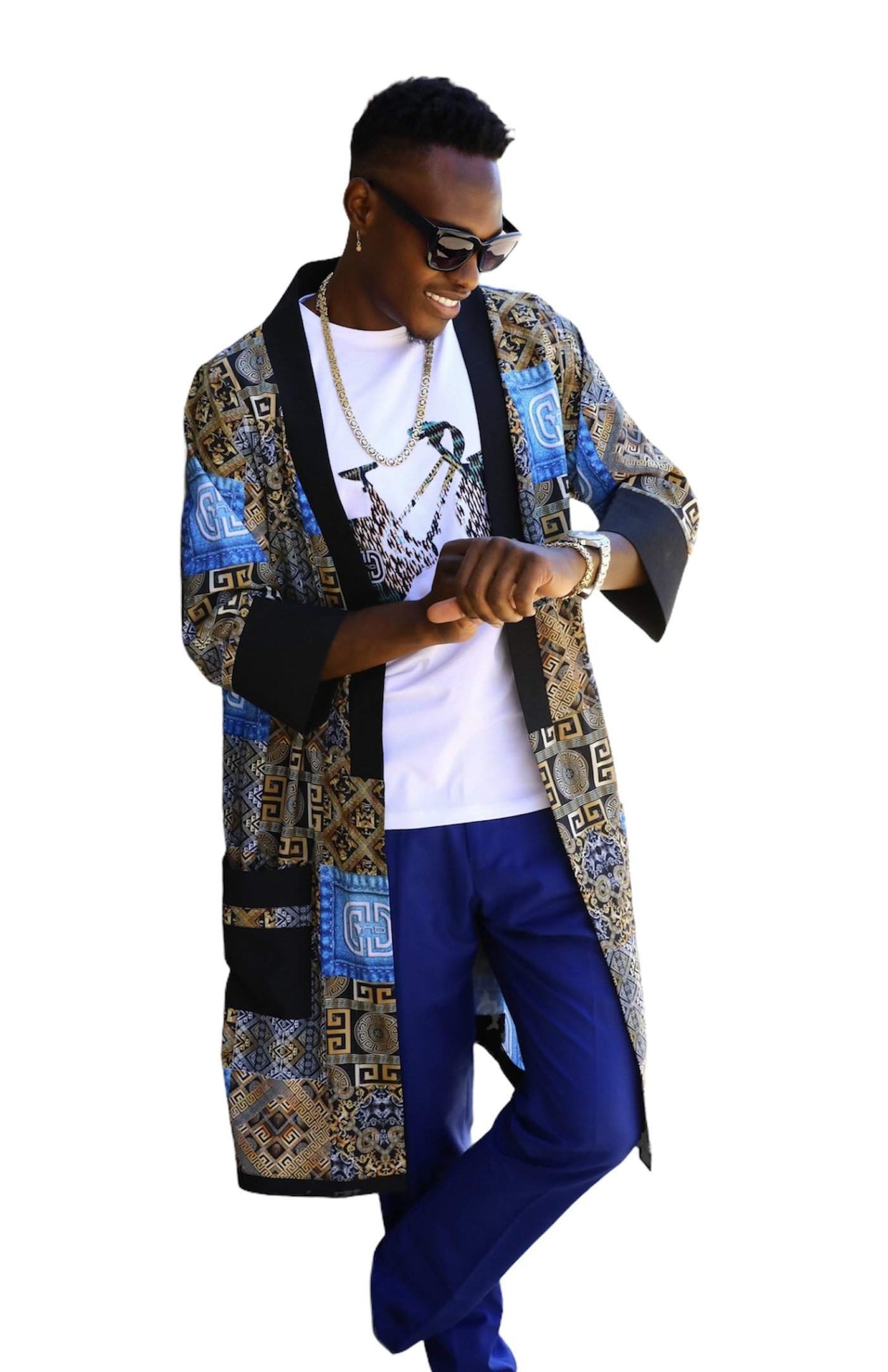 African Stylish D&D Print Kimono jacket-African Wear for Men,Jackets,Kimono,Men Jackets,Multicolor