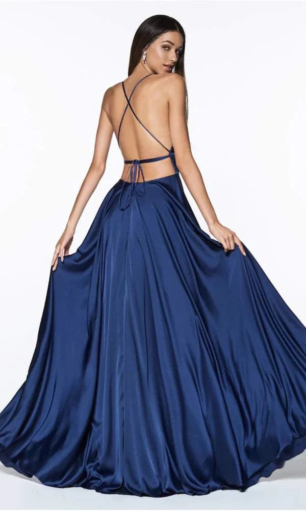 blue fitted formal dress Ladivine CT264 Floral Applique V-Neckline Fitted Evening Dress –  DiscountDressShop main image 0