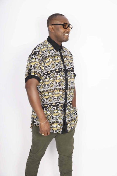 African Men Shirt Tribes Full Print-danddclothing-African Men Shirts,African Wear for Men,Black