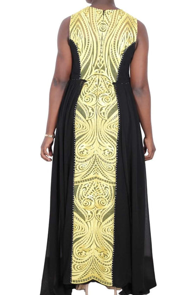 African Evening Black and Yellow Dress-danddclothing-Classic Elegant Gowns,Evening Dresses,Long