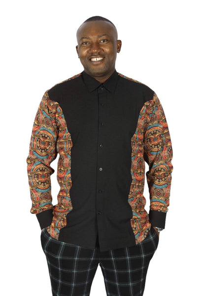 Black Men African Shirt with D&D Crocodile Print-danddclothing-African Men Shirts,African Wear for Men,Black