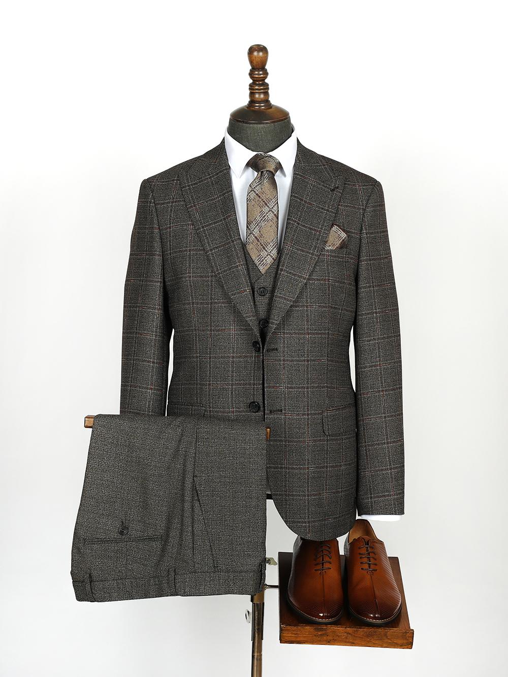 Three Pieces Of coffee Stripes Bespoke Men Suit Tailored