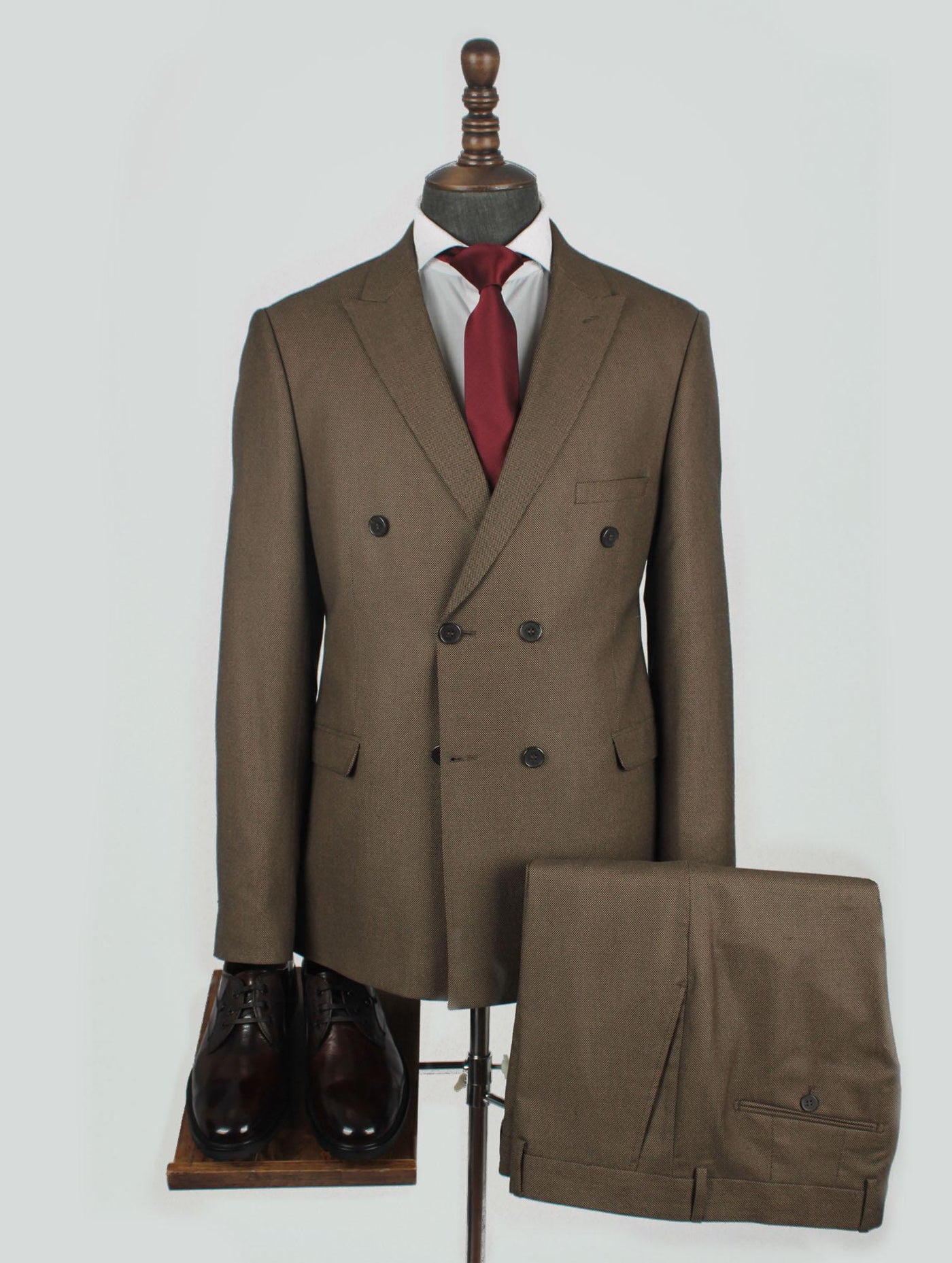 Double Breasted Brown Bespoke Men Suit Tailored