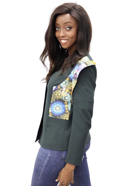 African Dark Green Office Jacket-danddclothing-AFRICAN WEAR FOR WOMEN,Green,Jackets,Women Jackets