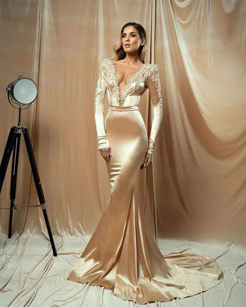 Beige Velvet Evening Dress XS