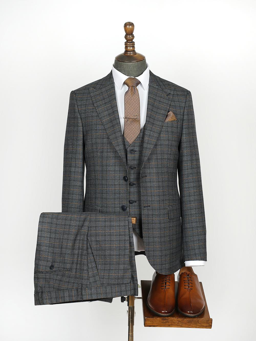 Stylish Three Pieces Of brown Stripes Bespoke Men Suit Tailored