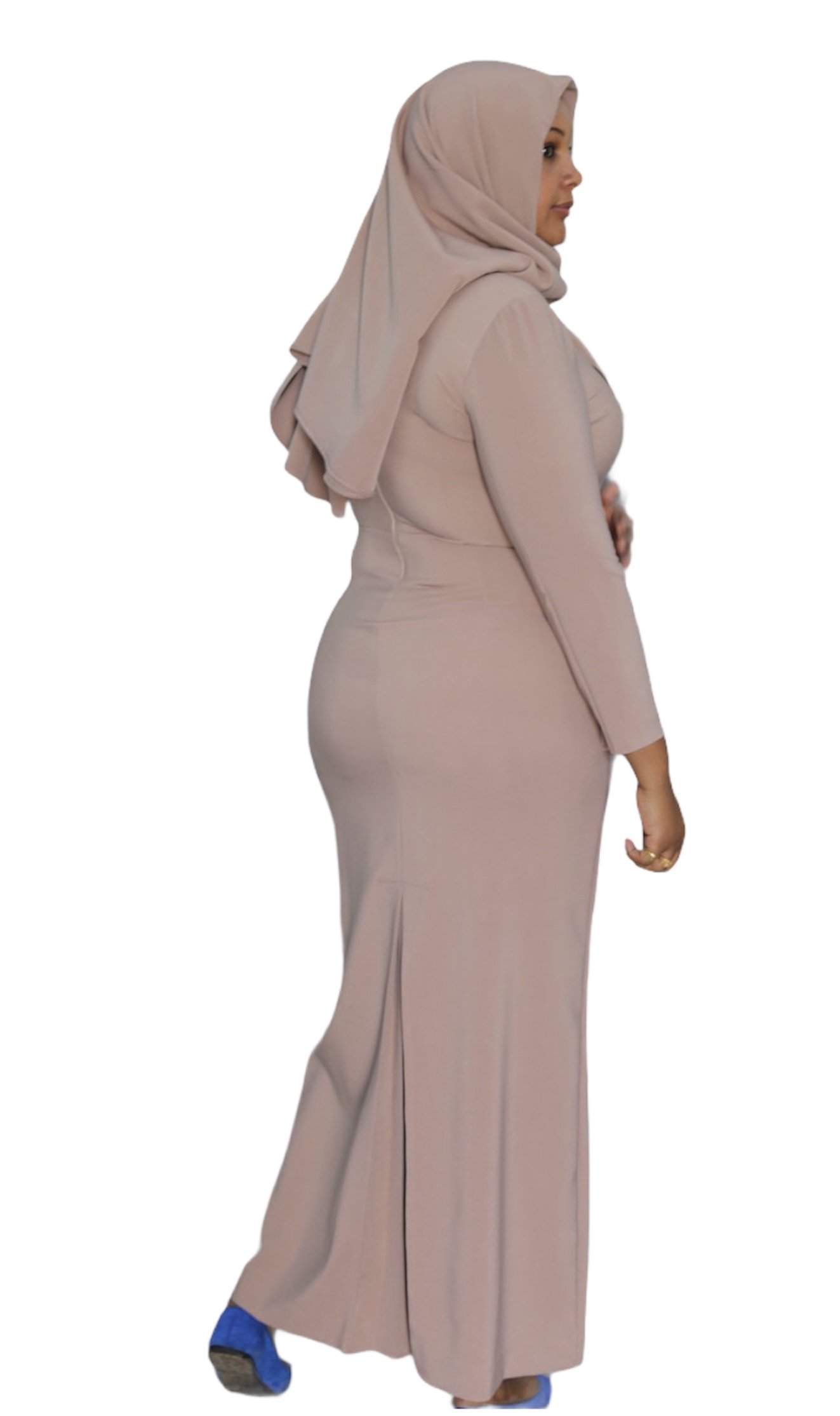 Beige Office Dress With Bow Maxi-danddclothing-AFRICAN WEAR FOR WOMEN,Dresses