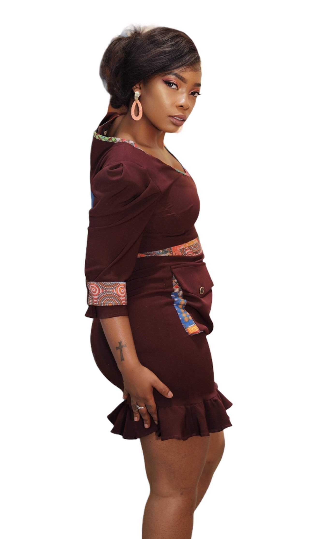 Maroon Short Afro Dress-danddclothing-AFRICAN WEAR FOR WOMEN,Dresses