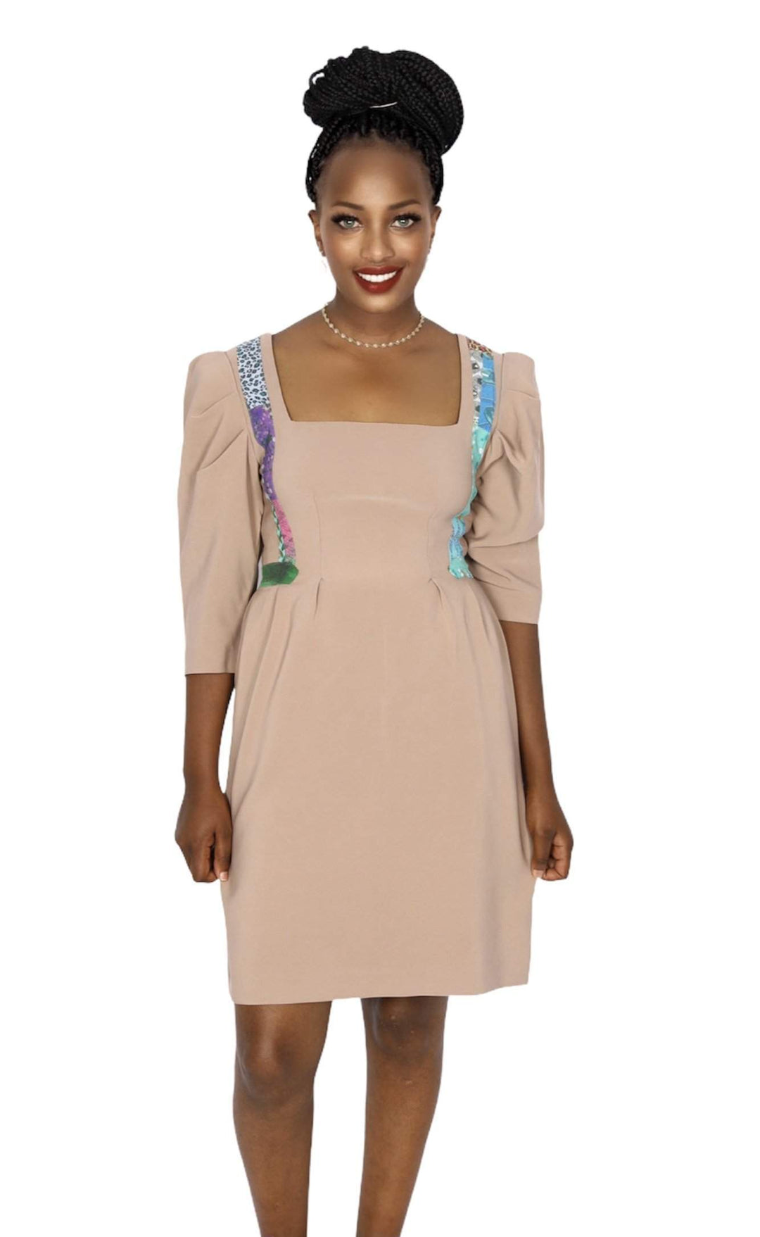 Stylish African Beige Ladies Dress S / Pink