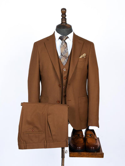 Three Pieces Of brown Oak Bespoke Men Suit Tailored
