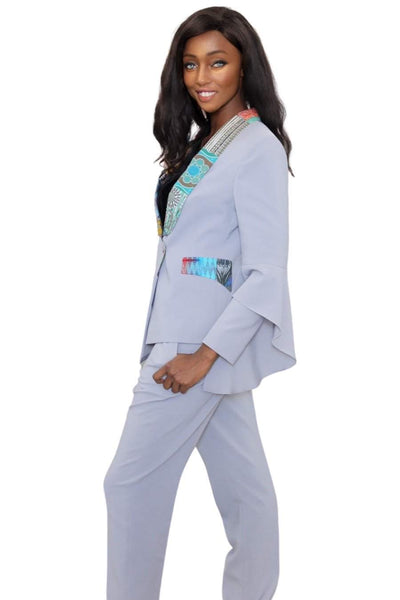 African Business Wear Suit Grey-danddclothing-AFRICAN WEAR FOR WOMEN,Grey,Ladies Suits