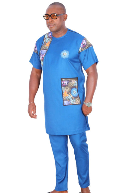 African Senator Traditional Set Blue-danddclothing-African Wear for Men,Linen,Traditionals