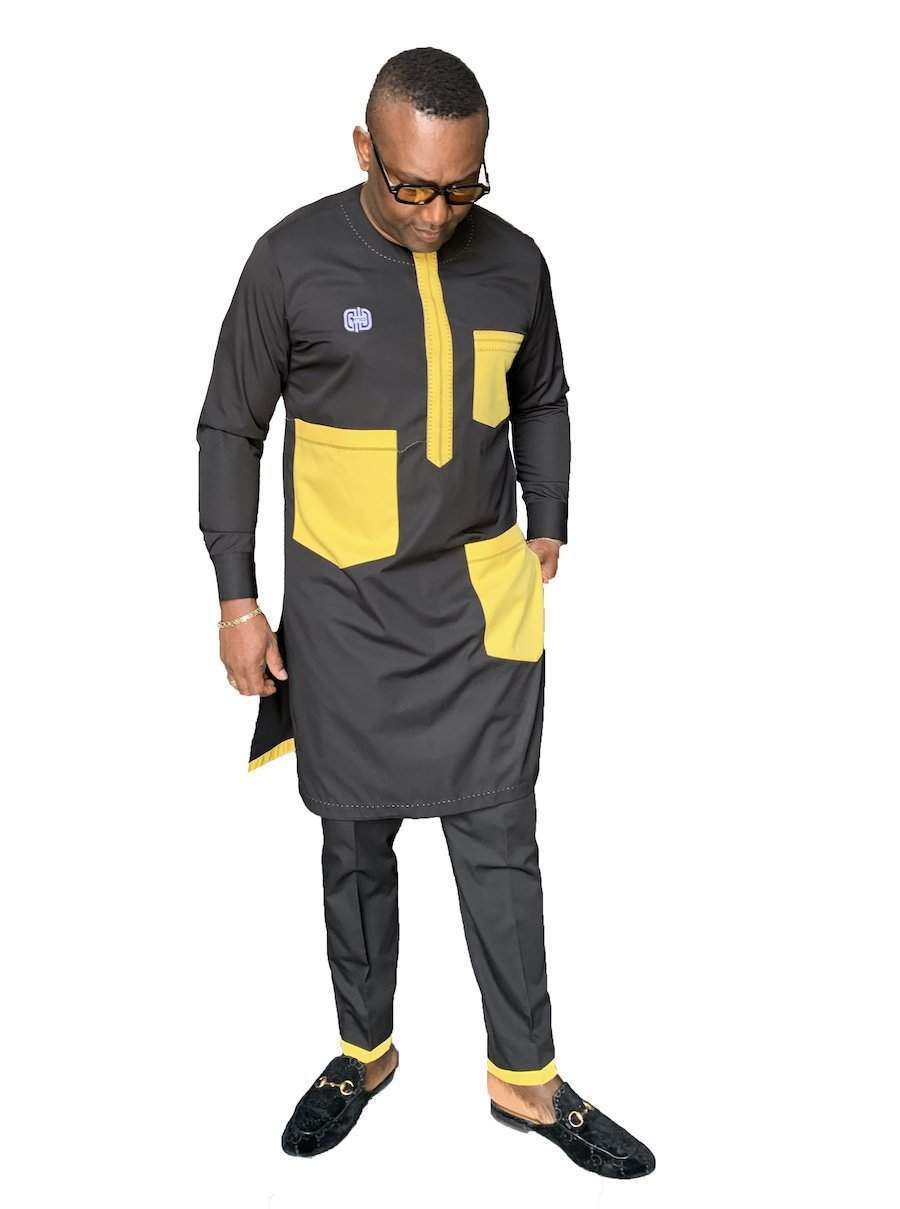 Stylish African Black &Yellow Native Outfit-African Wear for Men,Black,Traditionals