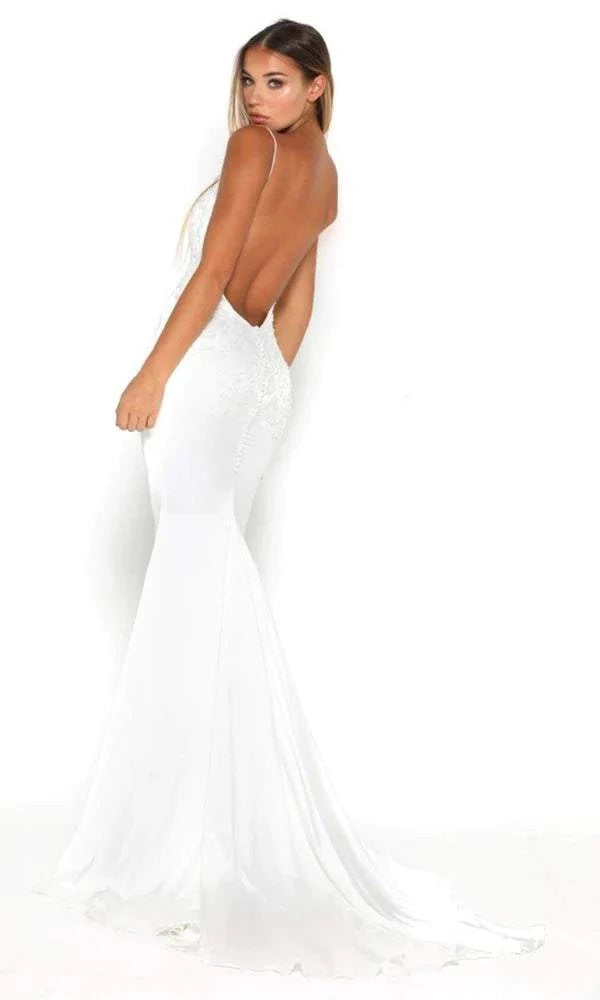 Exotic White Evening Dress-danddclothing-Classic Elegant Gowns,Evening Dresses,Long