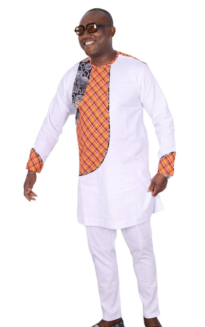 African Senator Style White-danddclothing-African Wear for Men,Linen,Traditionals
