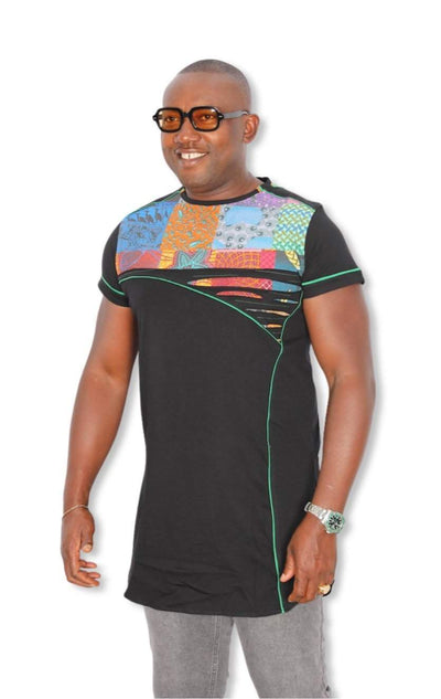 African Black T-shirt Ankara-danddclothing-African Wear for Men,Black,FEATURED,Men T-shirts
