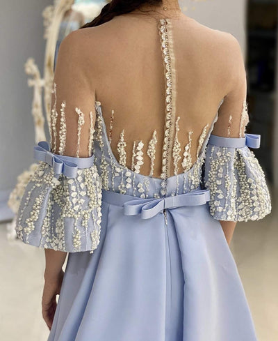 Light Blue Evening Dress Flowers-danddclothing-Classic Elegant Gowns,Evening Dresses,Long