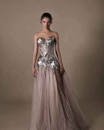 Rose Silver Evening Dress-danddclothing-Classic Elegant Gowns,Evening Dresses,Long