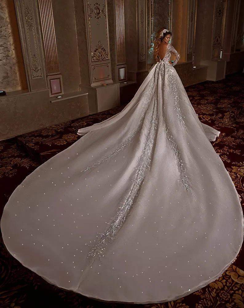 Wedding Gown Swarovski with Detachable Skirt-danddclothing-Classic Elegant Gowns,Detachable,Royal Wedding Dresses,White