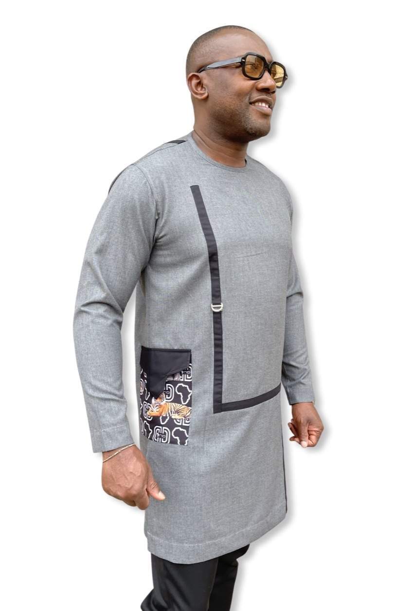 African Traditional Grey-danddclothing-African Wear for Men,Traditionals