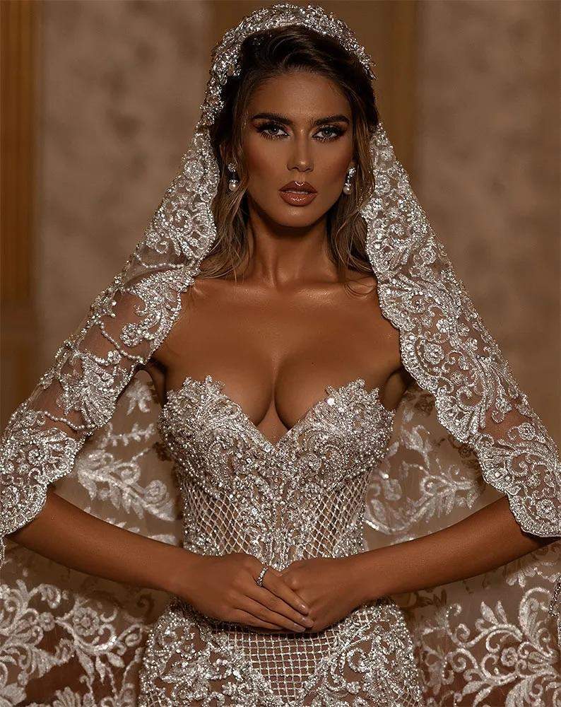 Mermaid Swarovski Dress with Veil | Wedding Gowns XXXL / White / Lace Mermaid Swarovski Dress with Veil | Wedding Gowns XXXL / White / Lace