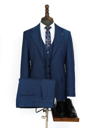 Smile Blue Three Piece Custom Bespoke Men Suit Tailored