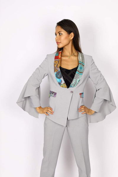 African Office Wear Suit Grey-danddclothing-AFRICAN WEAR FOR WOMEN,Grey,Ladies Suits