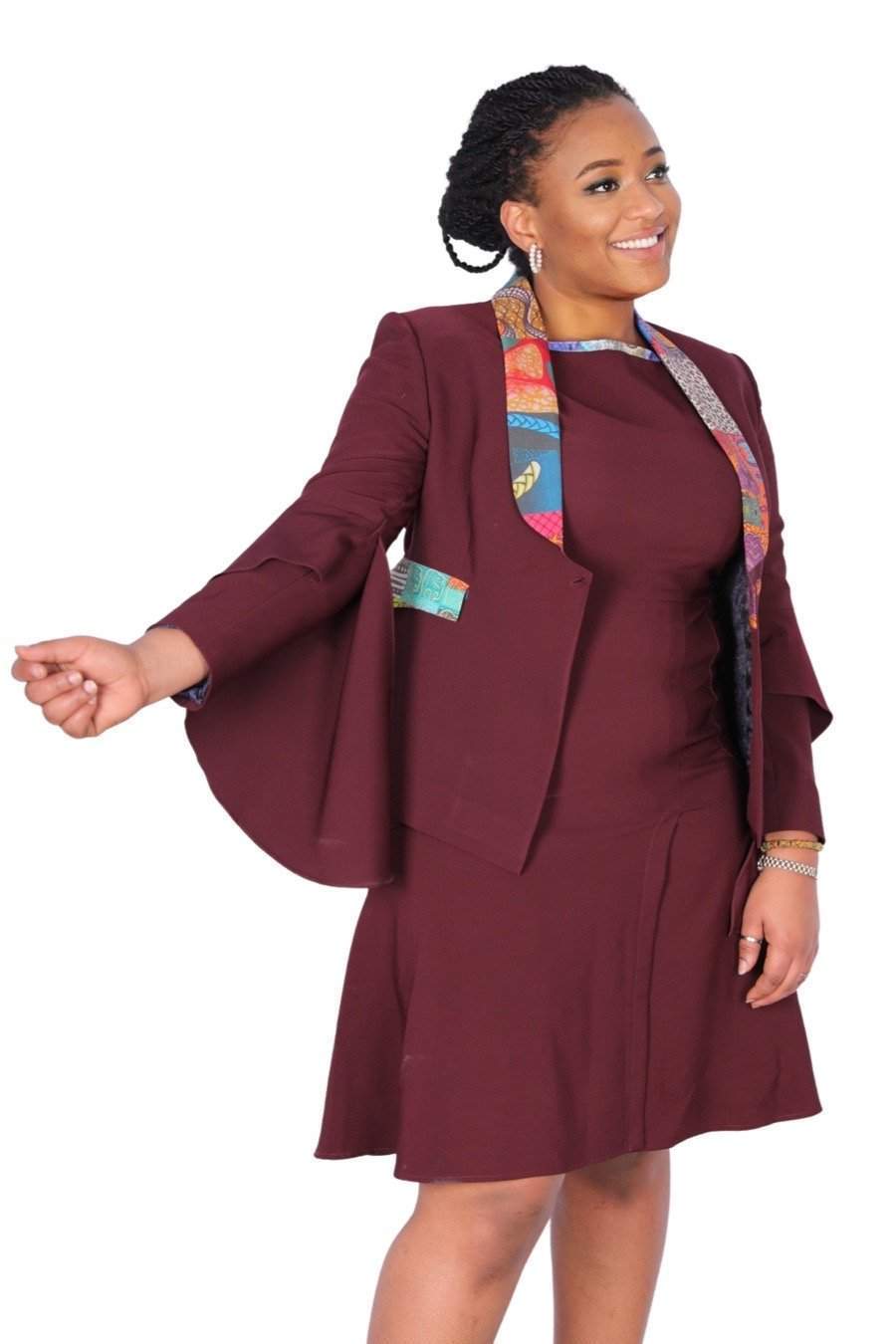 Maroon Ladies Jacket African-danddclothing-AFRICAN WEAR FOR WOMEN,Jackets,Women Jackets