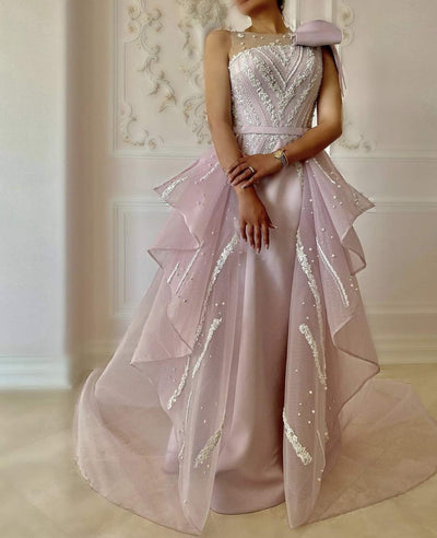 Light Pink Evening Dress Flowers-danddclothing-Classic Elegant Gowns,Evening Dresses,Long