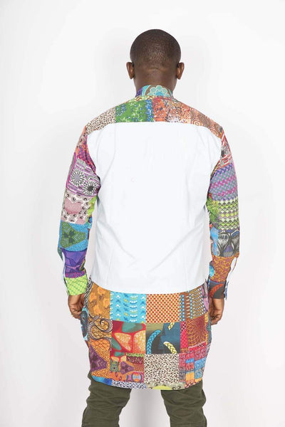 African Patched Long Shirt-danddclothing-African Men Shirts,African Wear for Men,White