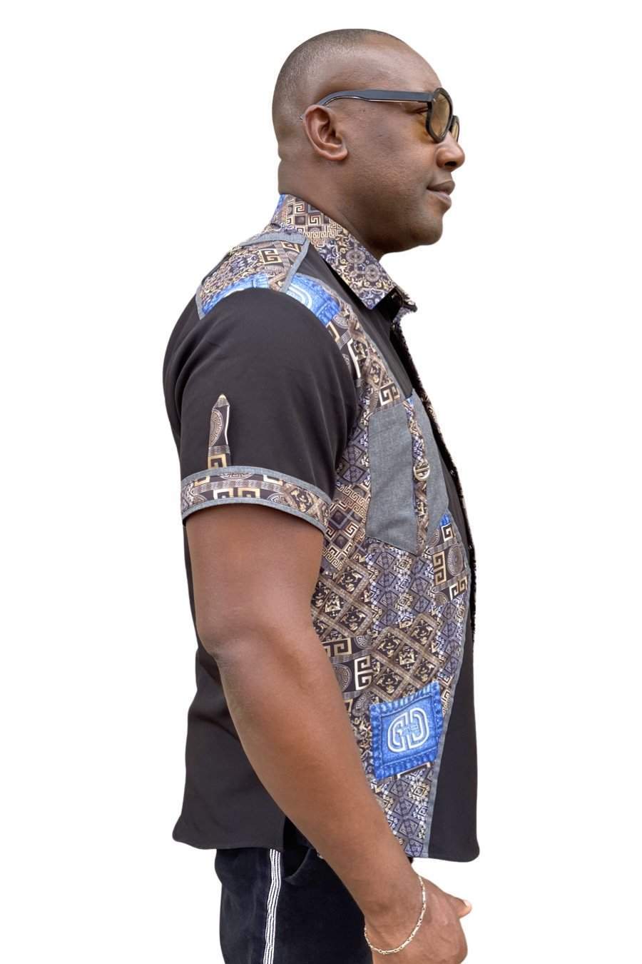 African Black Ankara Mix Shirt-danddclothing-African Men Shirts,African Wear for Men,Black
