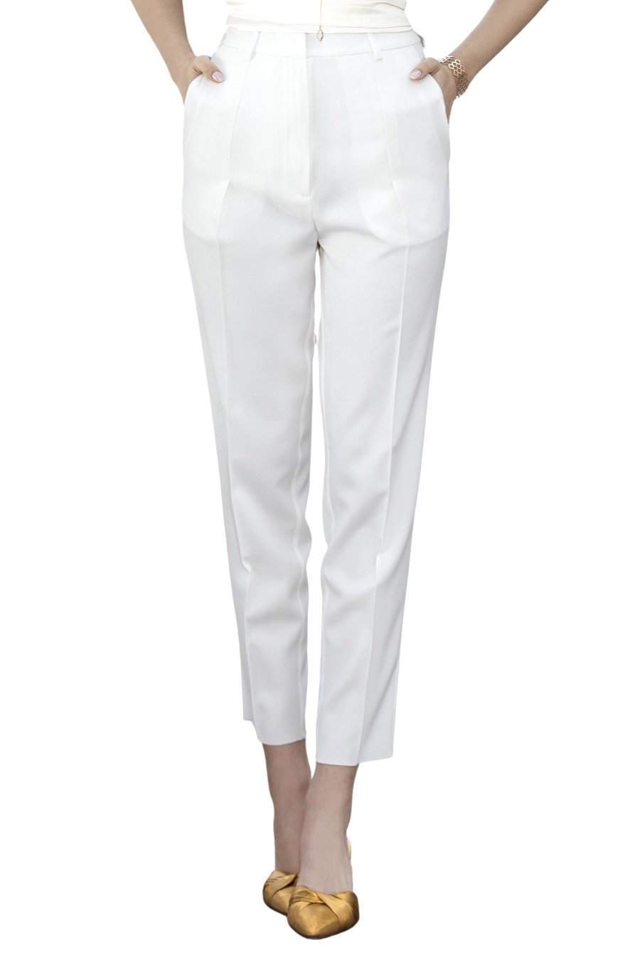 White Classic Office Pants-danddclothing-AFRICAN WEAR FOR WOMEN,Female trousers,Trousers,white